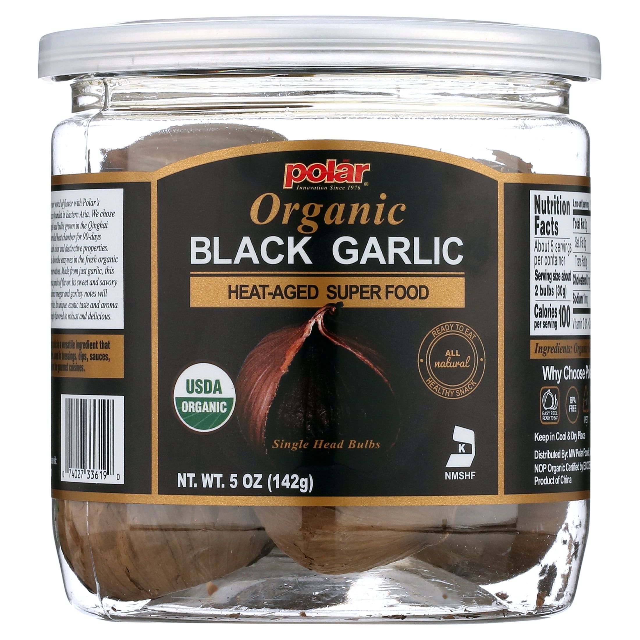(2 pack) MW Polar Organic Black Garlic Naturally Cured Whole Bulbs, 5 oz Jar