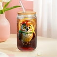 thumbnail image 4 of 16 Oz Clear Glass Cup with Straw and Lid, Painted with Cute Owl Patterns, Tumbler Drinkware  Coffee Cup, Great for Gift or Everyday Use, 4 of 9