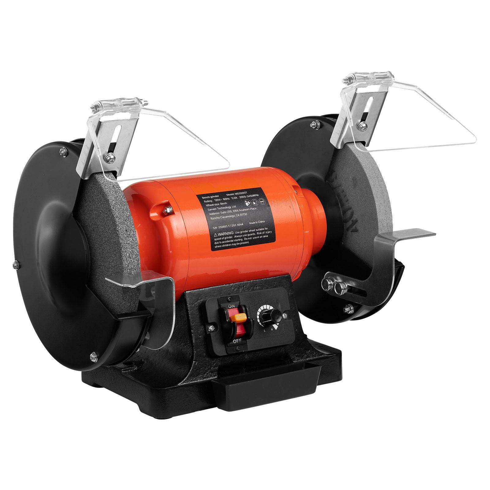 Dranite 8" Variable Speed Grinder,5.0A 550W Motor, 2000-3450 RPM with 36 & 60 Grit Wheels