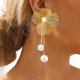 thumbnail image 5 of arete de flores de oro para mujer, arete de perlas de flores grandes, arete de doble flor, arete de declaración de flores doradas, joyas para bodas y mujeres, 5 of 5