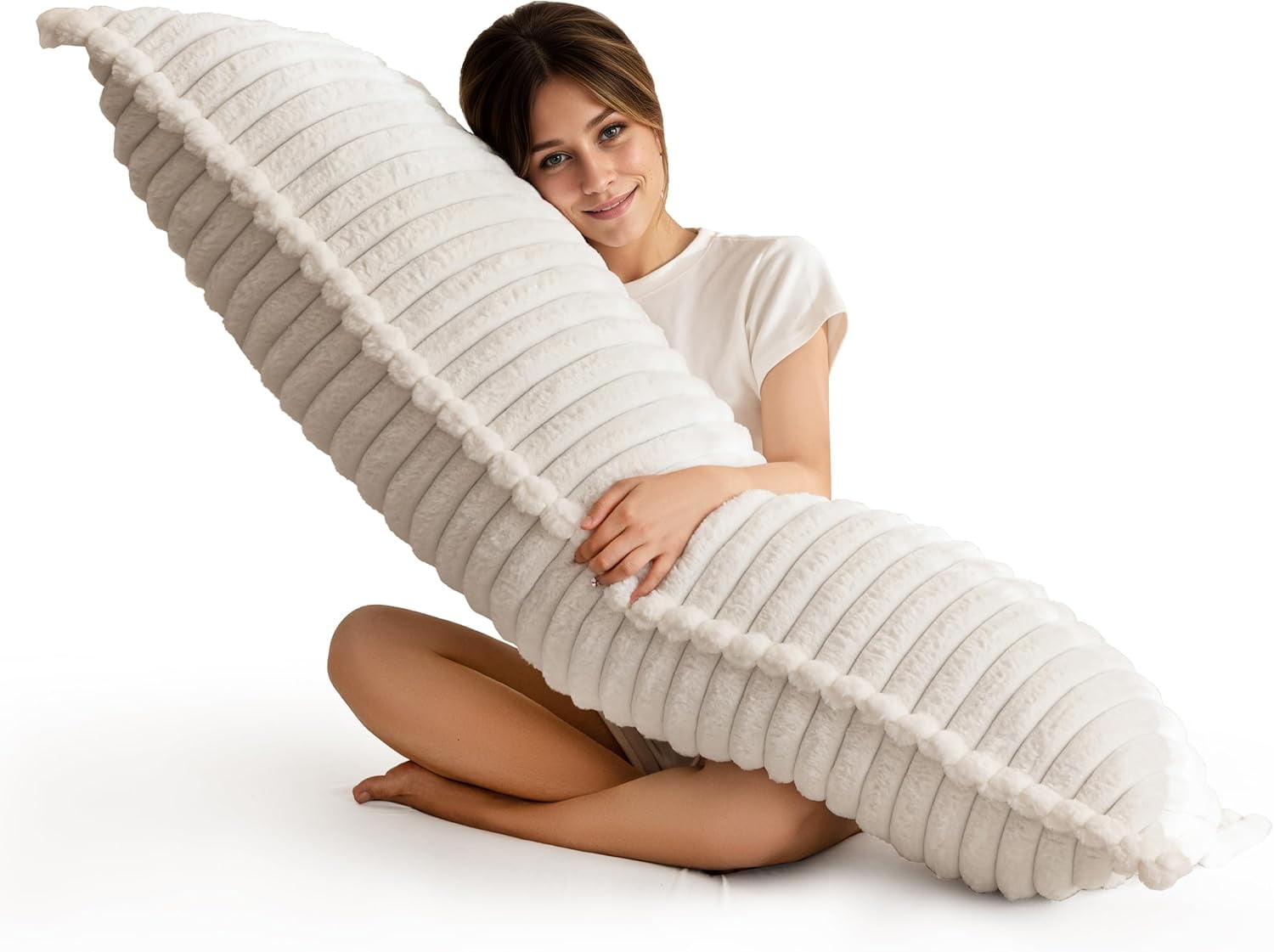 Memory Foam Body Pillow Thick Large Long Full Body Support Pillow with Removable Cover 20x54 Inch Beige for Adults