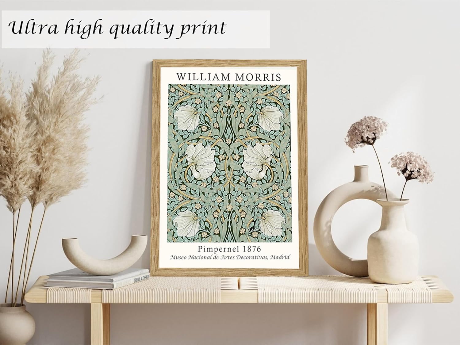 Induslyfe Framed Flower Wall Art Canvas Decor Set of 3, William Morris, Matisse Wall Art Framed Prints Poster Mid Century Modern Art, Gogh Floral Botanical wall art living room bathroom bedroom 12x16