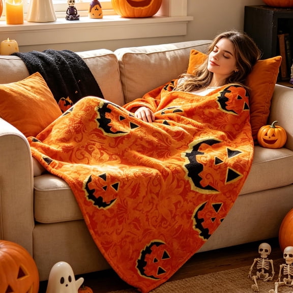 Roiihwy Halloween Throw Blanket, Bat Ghost Fall Plaid Blanket, Soft Fuzzy Plush Spooky Spider Bats Flannel Halloween Fleece Blankets and Throws for Bedding Sofa Couch(40x30in)