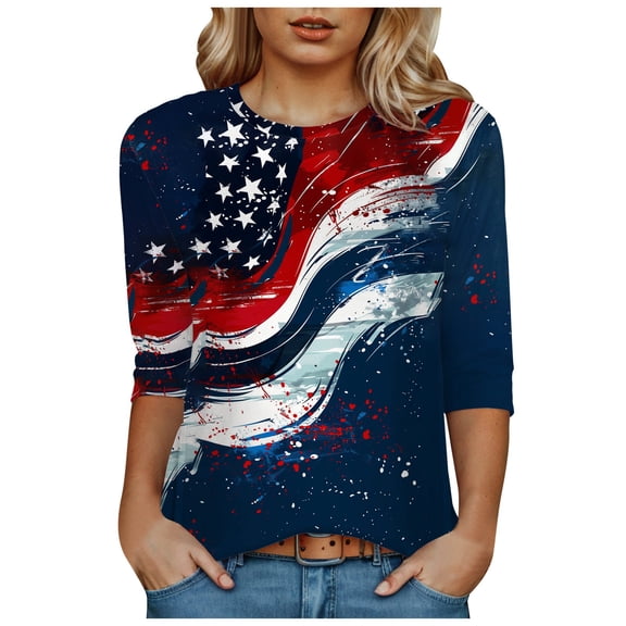 vigerkar 4th of July Outfits for Women American Flag Shirt Patriotic T-Shirt Tops (Dark Blue, XXL)