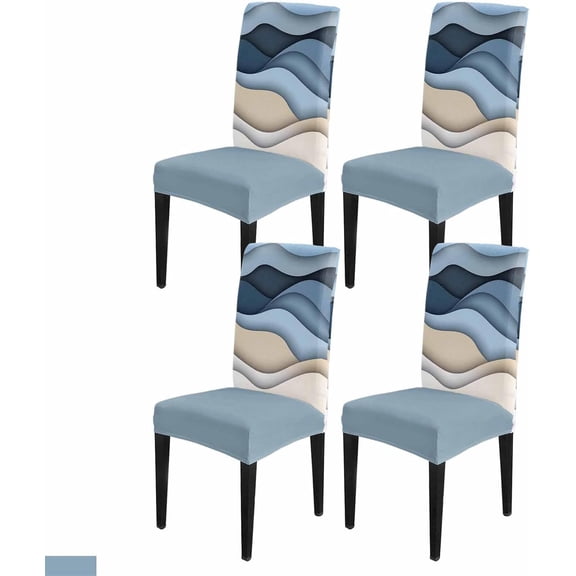 Abstract Blue Dining Chair Cover Set of 4,Gradient Brown Minimalist Geometric Wave Stretch Chair Protectors Slipcover,Spandex Kitchen Chair Seat Back Cushion Slip Cover for Dining Room,Party,Hotel