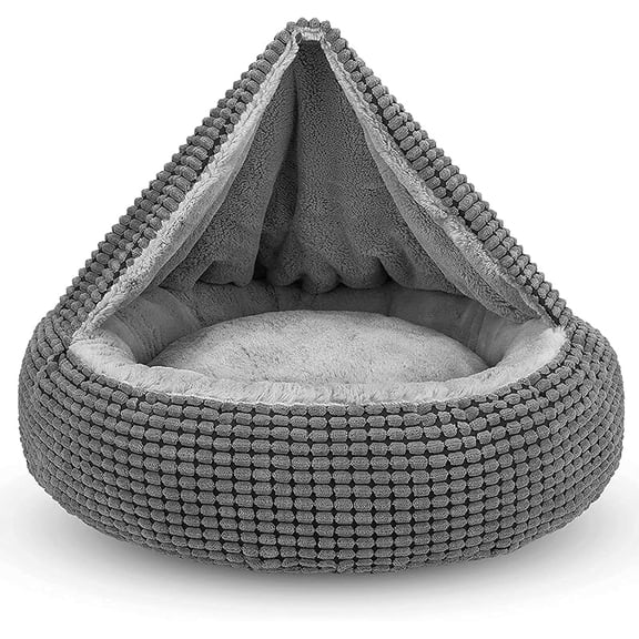 23" Orthopedic Donut Cuddler Dog Bed – Hooded Calming Cave with Attached Blanket, Washable & Anti-Slip for Small Dogs & Cats