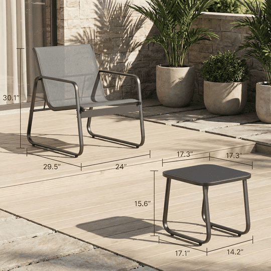 Aiho 3 Pieces Patio Furniture Set,Textilene Modern Conversation Set with Tea Table for Home,Lawn,Balcony and Bistro - Gray