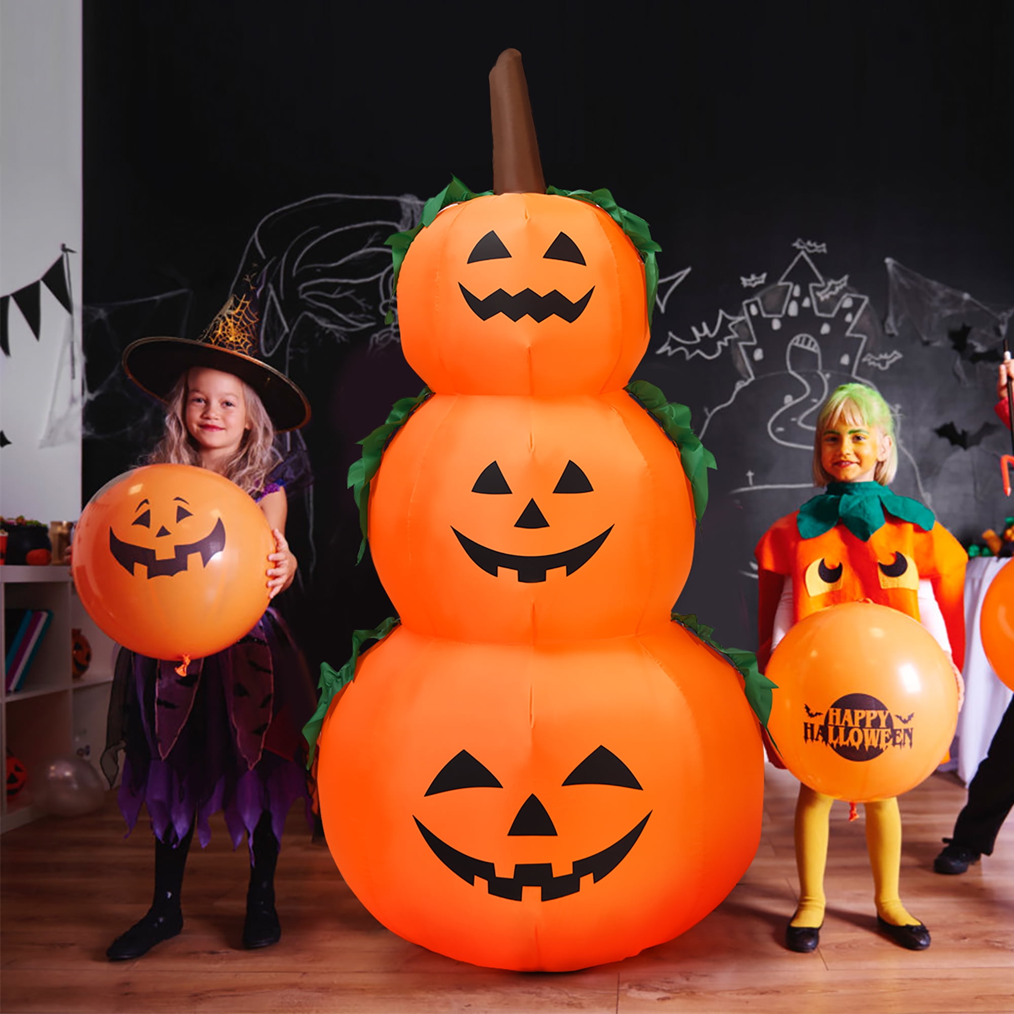 6FT Halloween Inflatable Stacked Pumpkins w/ LED Lights Blow Up Yard