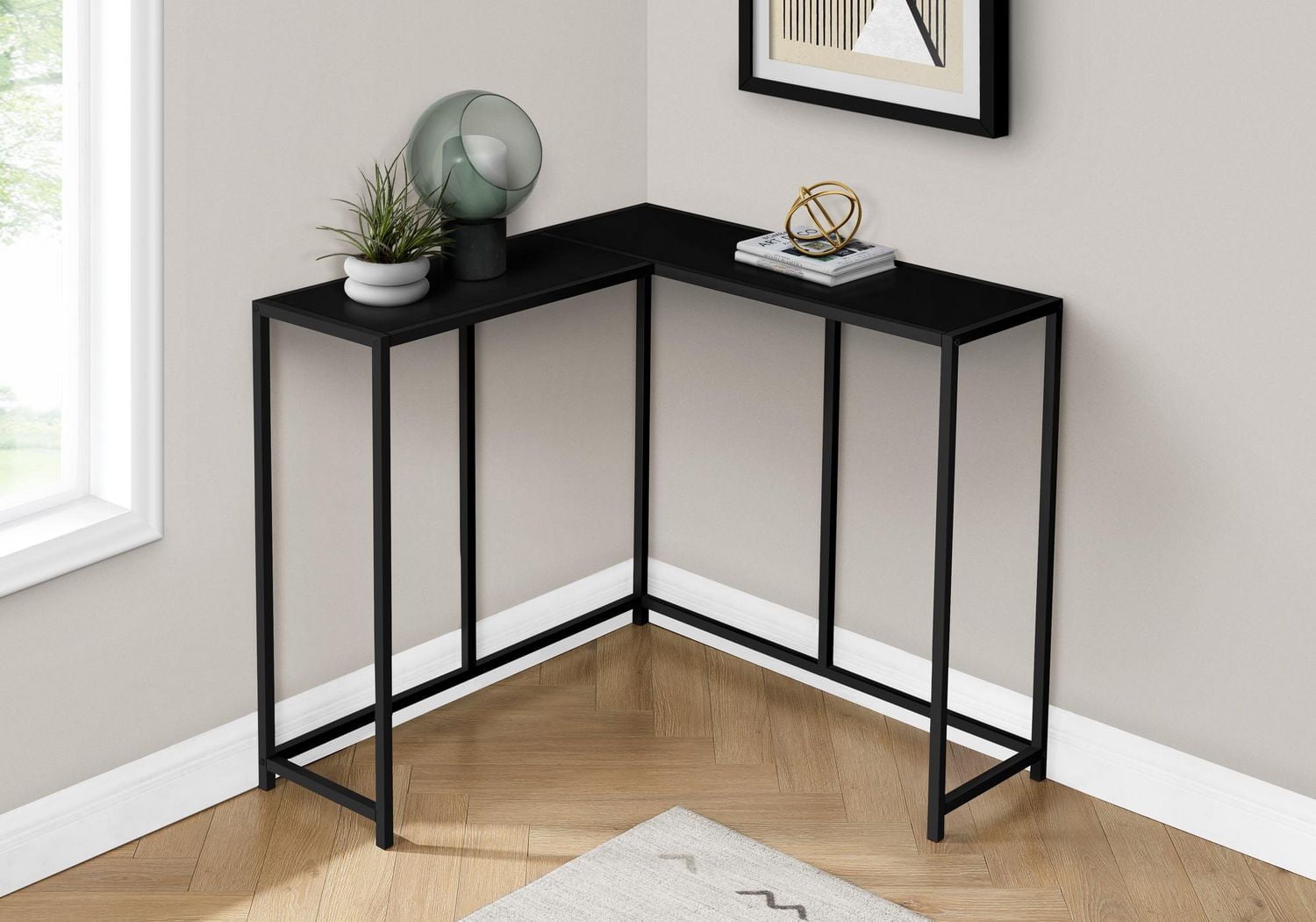 Monarch Specialties Accent Table, Console, Entryway, Narrow, Corner, Living Room, Bedroom, Metal, Laminate, Black, Contemporary, Modern