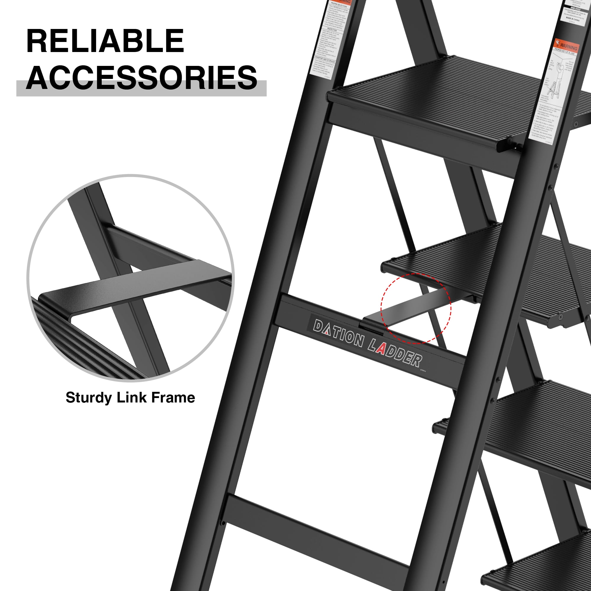 Kadyn Aluminum Retractable 4 Step Ladder, Folding Step Stool with Anti-Slip Wide Pedal, Black Portable Lightweight Ladder for Home, 300lbs Safety Household Ladder