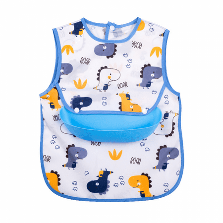 

Children s Detachable Coveralls Baby Meal Bib Waterproof Sleeveless Apron Baby Disposable Meal Pocket --- Dark Blue Dinosaur（Size 110）
