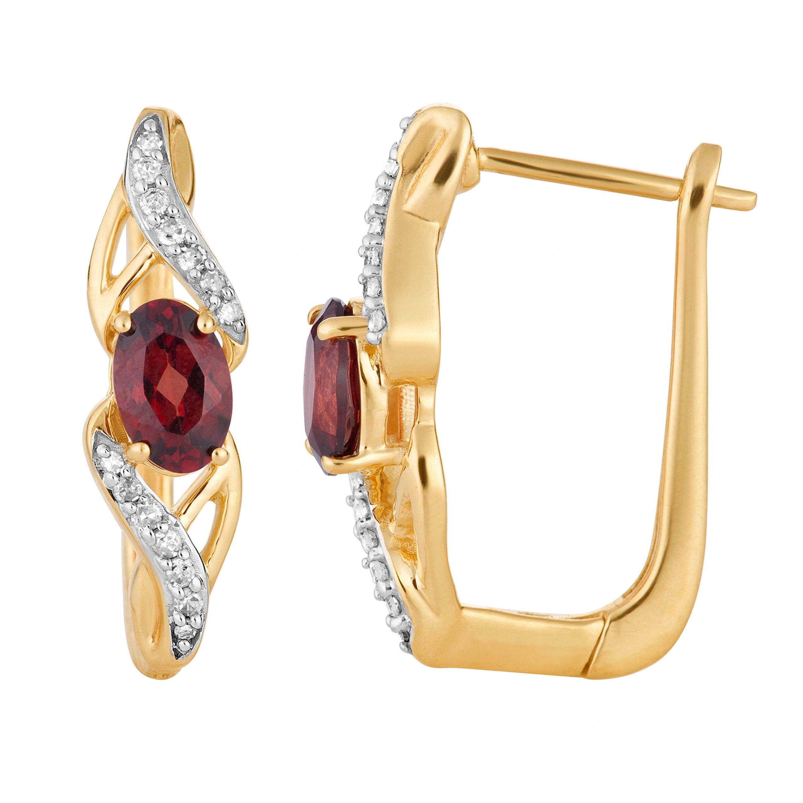 10k Gold Garnet & 1/10 Carat T.W. Diamond Latch Back Earrings