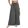 thumbnail image 2 of Women's Cotton Linen Palazzo Pants Smocked High Waist Wide Leg Trousers Casual Loose Tiered Flowy Slacks with Pockets for Beach Yoga, 2 of 3