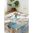 thumbnail image 3 of Teal Blue Coastal Suqare Tablecloth - 54 x 54 Inch, Summer Beach Starfish Shell Coral Nautical Waterproof & StainResistant Tablecloth, Washable Oil-proof Table Cover for Dining/Party/Wedding/Buffet, 3 of 9