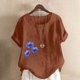 thumbnail image 2 of Vestidos Casuales Para Mujer, Blusas De Mujer De Moda Blusa informal de lino con cuello redondo y manga corta con botones para mujer, talla grande, estampada, 2 of 4