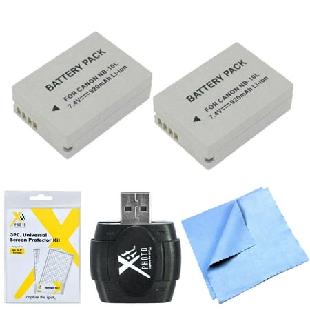 2 x NB-10L Digital Camera Essential Battery Accessories Kit USB 2.0 Card Reader Micro Fiber Cloth Screen Protectors Canon Powershot SX40 SX50 G15