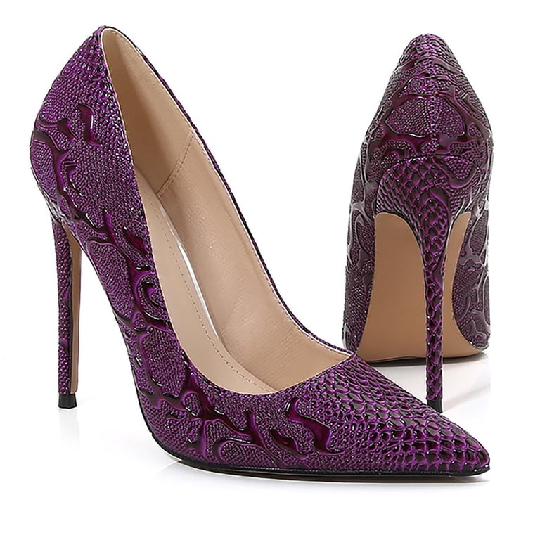 women's purple dress shoes Aachcol Women Pumps Peep Open Toe Ankle Strap Slingback Kitten Low Heel Sandals Satin Office Wedding Shopping 1.5 Inch 10.5 US The classic pump style with pointed toe and stiletto heel Purple high heels party shoes