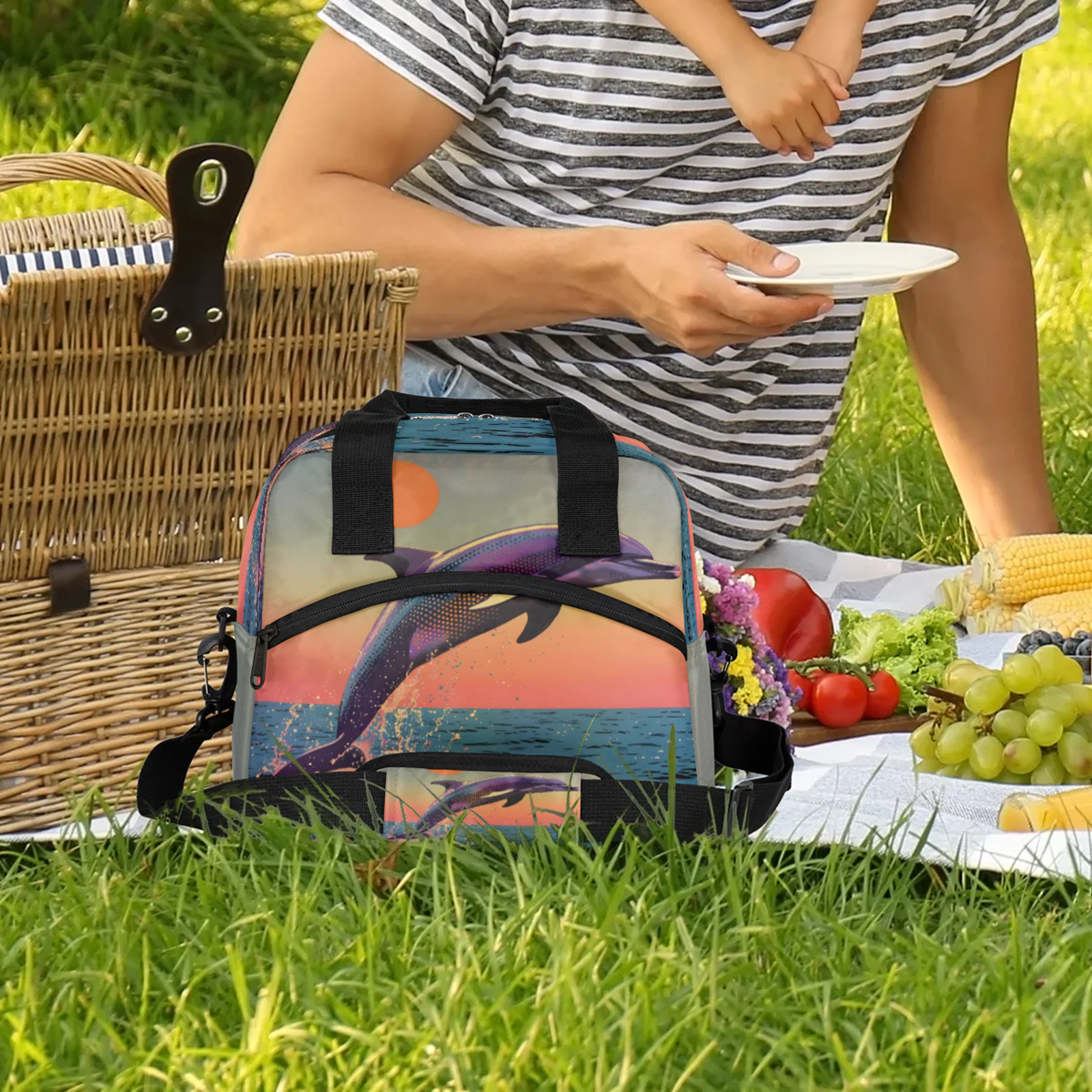 Herdesigns Dolphin Insulated Lunch Bag for Women Men Adult, Reusable Insulated Cooler Lunch Box Lunch Tote Bag for Work Picnic Beach