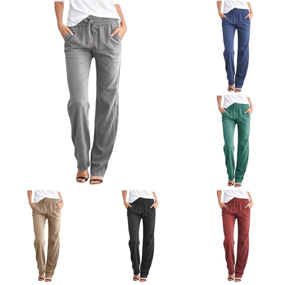 DHFJKG Women Palazzo Pants Casual Summer Loose Fit Straight Leg Drawstring Elastic Waist Pants With Pockets Versatile Trousers