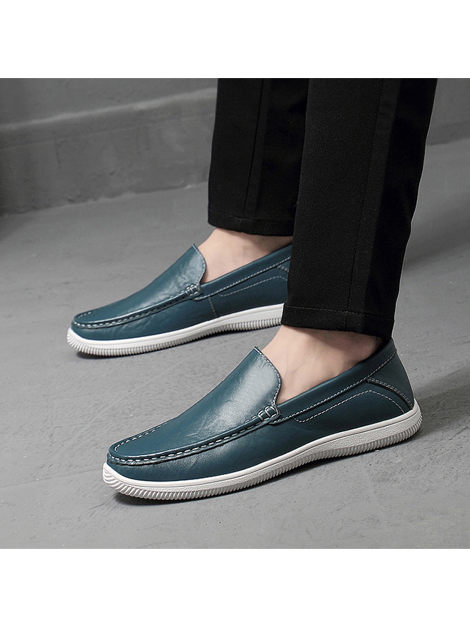 Mens Shoes Leisure Driving Loafers for Men Round Toe Oxfords Casual Flat Penny Shoes Leather Upper Slip On Stitch Walking Boat Shoes Lightweight Fashion