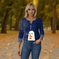 thumbnail image 4 of Knosfe Womens Halloween Shirts Plus Size Button V Neck Cute Spider Bat Fall T-Shirts 3/4 Sleeve Horror Pumpkin Ghost Casual Tops Royal Blue S, 4 of 6