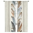 thumbnail image 7 of Sheer Curtains 63 inches Long, Thanksgiving Fall Colorful Feather Wooden Texture Light Filtering Sheer Window Curtains Rod Pocket Voile Drapes for Bedroom Living Room, 52"W x 63"L 2 Panels, 7 of 7