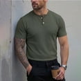 thumbnail image 2 of FRSASU Men's Henley Shirt Short Sleeve Casual Button Basic Tees Slim Fit Stretch Summer T-Shirts Army Green, 2 of 9