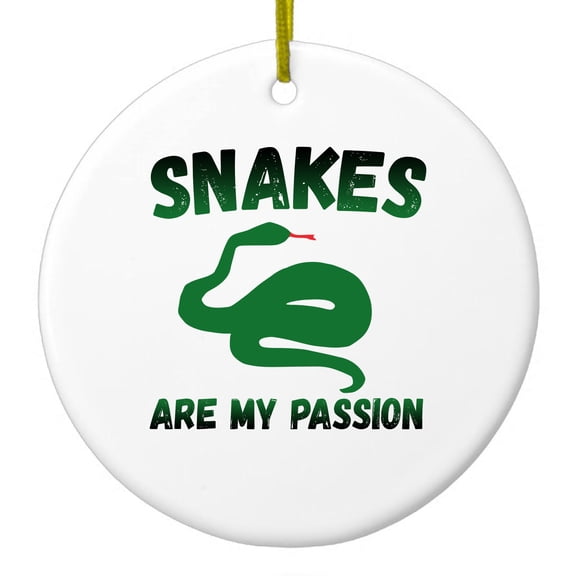 DistinctInk Hanging Ceramic Christmas Ornament - Snakes Are My Passion - Gold String, 2-3/4 inch Diameter