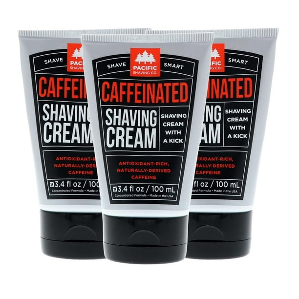 Crema de afeitar con cafeína Pacific Shaving Company: ayuda a reducir el enrojecimiento con ingredientes naturales y vegetales seguros. Calma la piel. Sin parabenos. Fabricada en EE. UU. (3.4 onzas lí