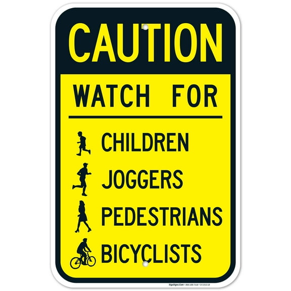 Caution Watch For Children Joggers Pedestrians Bicyclists Sign, Traffic Sign,