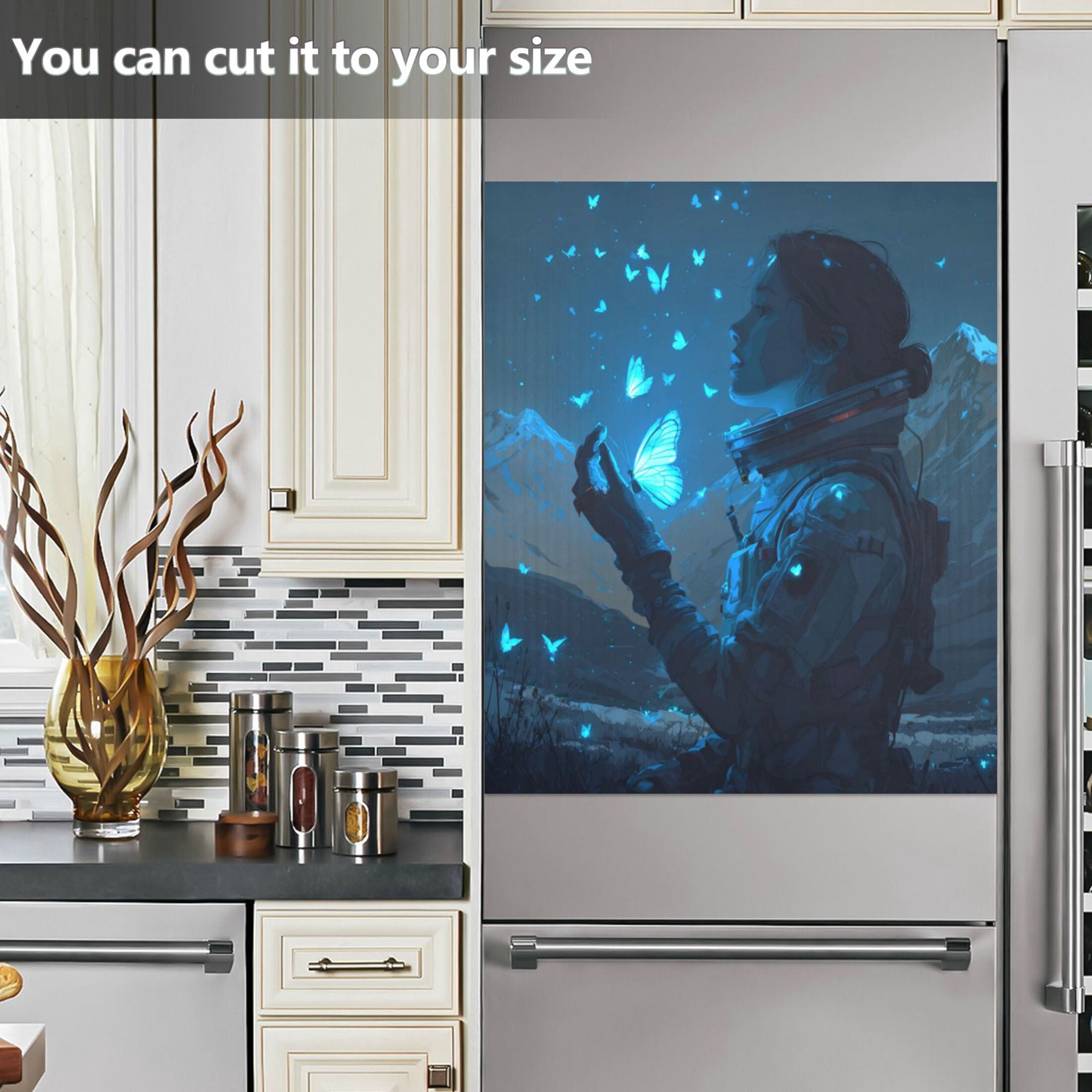 Dishwasher Magnetic Refrigerator Magnet Cover Sticker Home Decorative 23"x26" Blue Glowing Butterfly