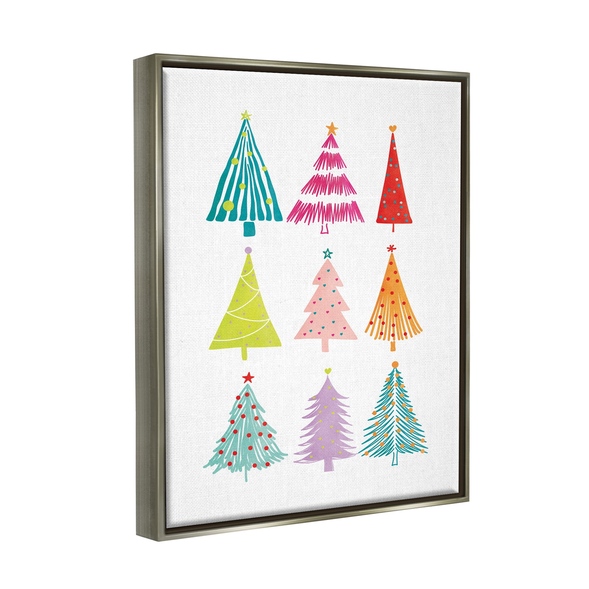 Stupell Industries Varied Fun Christmas Trees Holiday Painting Gray Floater Framed Art Print Wall Art