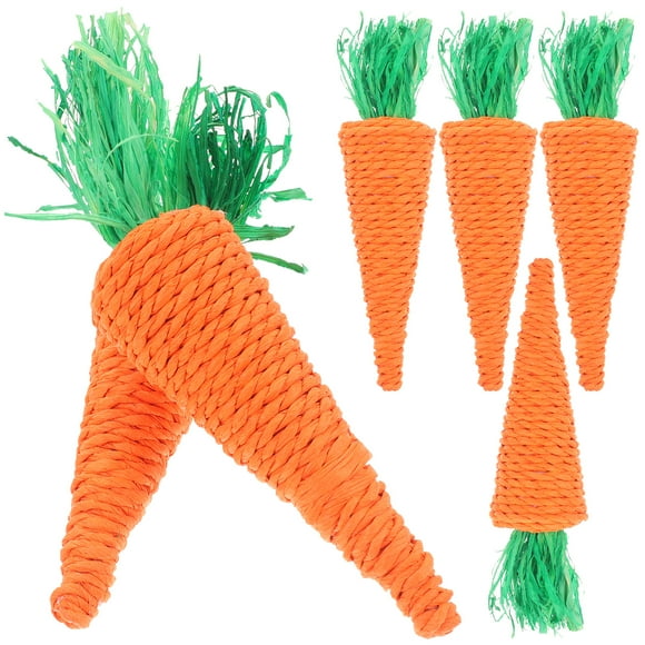 KAKOWELY 6 piezas de molares tejidos para conejos de mascota, accesorios de zanahoria de Pascua, juguetes molares tejidos para mascotas, suministros para mascotas