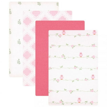 Luvable Friends Baby Girl Cotton Flannel Receiving Blankets, Bird 4-Pack, One Size