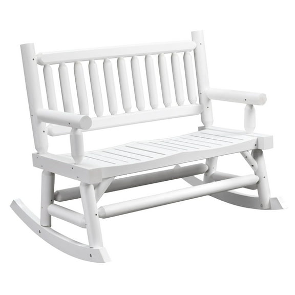 2-Person Wood Rocking Chair - Outdoor Loveseat for Patio, Garden - White - Heavy Duty 550lbs Capacity