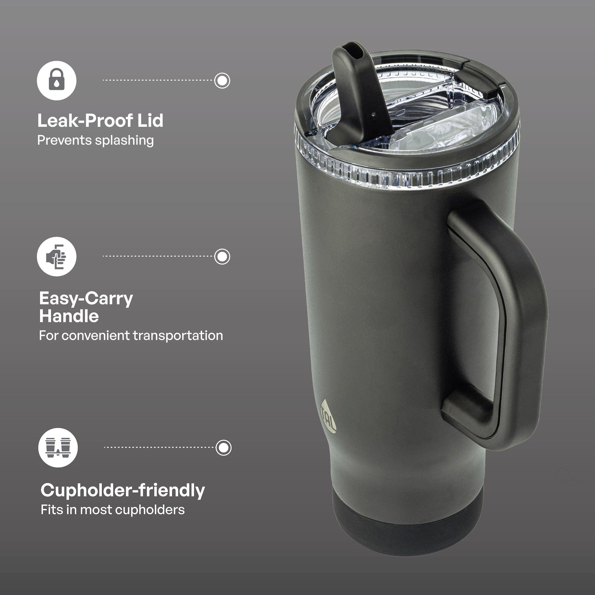TAL 32oz Stainless Steel Skye Tumbler with Flip-Up Straw, Black