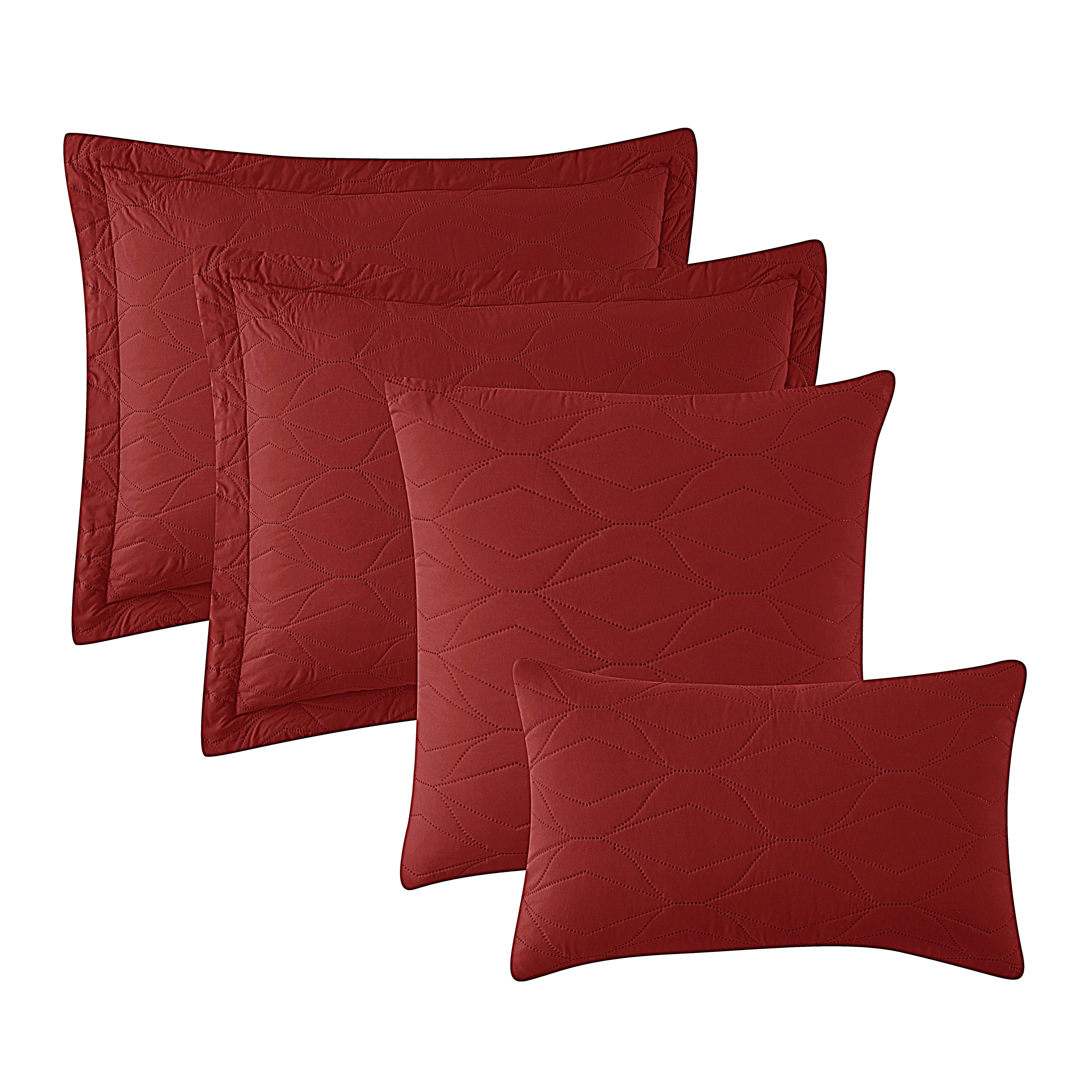 Nestl 4 Piece Quilt Set Twin with Pillow Shams and Euro Shams, Soft Microfiber Lightweight Bedspread Coverlet, Modern Style Ellipse Weave Bed Cover, Burgundy