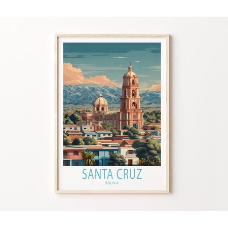 Santa Cruz Bolivia Modern Cityscape Urban Landscape Art Print, Unframed Paper Poster 8x10in