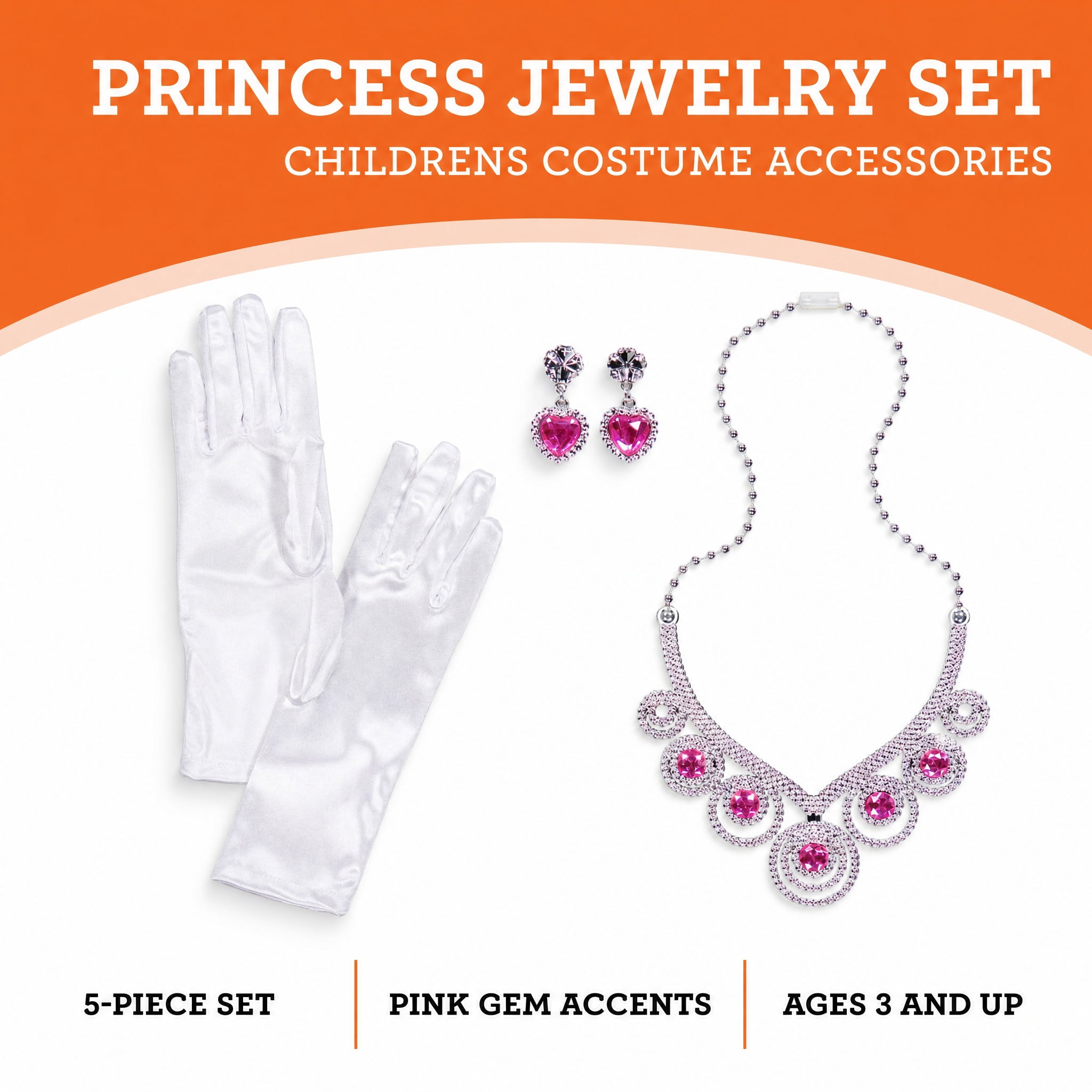 Princess Jewelry Costume Accessory Set for Children, Pink and Silver, 5 Pieces, Halloween by Way To Celebrate