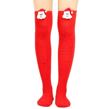 

Women Striped Socks 3D Santa for Doll Over Knee Thigh High Stockings for Christm