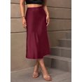 thumbnail image 5 of Burgundy Satin High-Waist Flowing Midi Slip Skirt Sheath Style, 5 of 5
