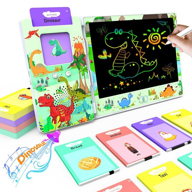 Toys for Boy 3 4 5 6 Years Old Talking Flash Cards & Writing Tablet 2-in-1 Kids Toddler Toys with 224 Sight Words Drawing Learning Educational Toys Gifts Sensory for Boys and Girls Dinos