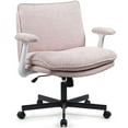 thumbnail image 2 of Criss Cross Legged Office Chair with Wheels and Flip-Up Arms, Upholstered Criss Cross Desk Chair, Wide Seat Chairs for Home Office, Vanity, Apartment, Pink, 2 of 6