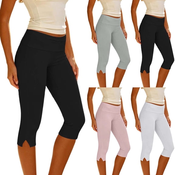 UKHCCC Women's High Waisted Slim Fit Flared Capri Pants Cuffed Flare Casual Cotton Stretchy Summer Office Travel Cropped S-L