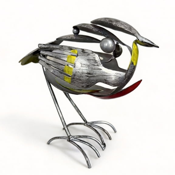 Rustic Robin Bird Metal Figurine, Fork & Spoon Scrap Metal Art Sculpture, Weather Resistant Vintage Farmhouse Statue, Creative Gift for Bird Lovers Indoor Outdoor Garden Decor