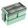 thumbnail image 1 of Lonchera Bento 2 Niveles 1400ML, Caja de Bento con 3 Compartimentos y Cubiertos, Bento Box Libre de BPA, Lunch Box Aptos para Microondas y Lavavajillas (Verde), 1 of 4