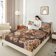 thumbnail image 4 of Homewish Brown Paisley Print Twin Sheet Sets for Adult, Vintage Damask Flower Twin Fitted Sheet, Southwestern Theme Flat Sheet, Super Cozy Room Decor, 3-Piece, 4 of 7