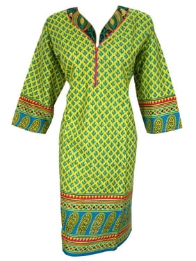 Mogul Womens Tunic Dress Cotton Ethnic Kurta Caftan