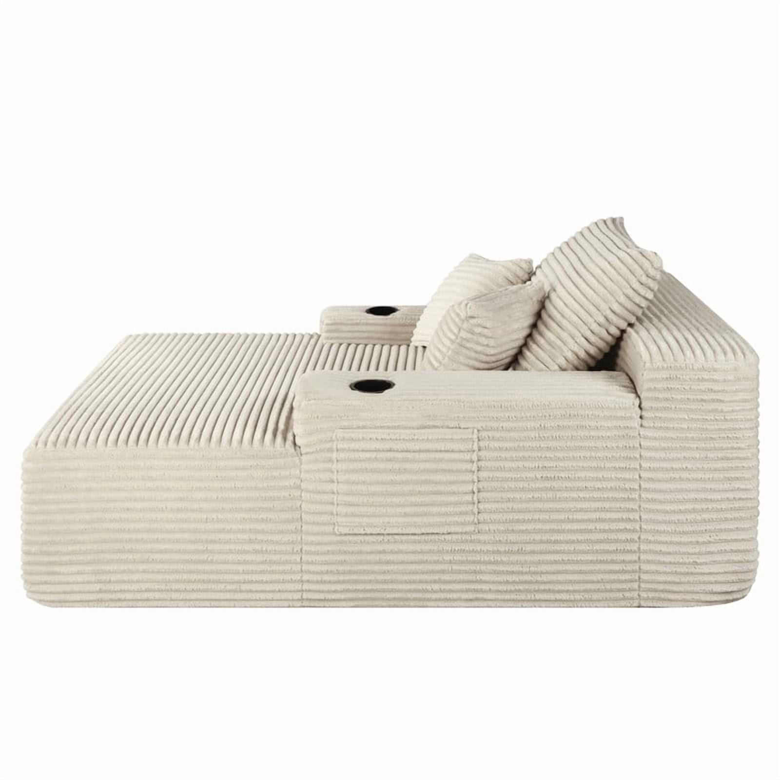 Oversized Chaise Lounge Chair with Cup Holders, Boneless Upholstere Sleeper Chair Deep Seat Sofa Bed Cloud Couch for Living Room, No Assembly Required