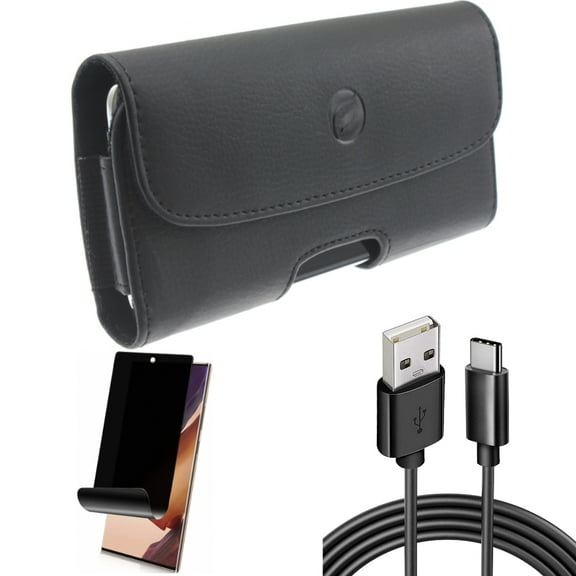 Privacy Screen Protector & Case Belt Clip & 6ft USB Cable for Samsung Galaxy Note 20 Ultra (6.9") - Combo with TPU Film Anti-Peep & Leather Holster & Type-C Charger Cord